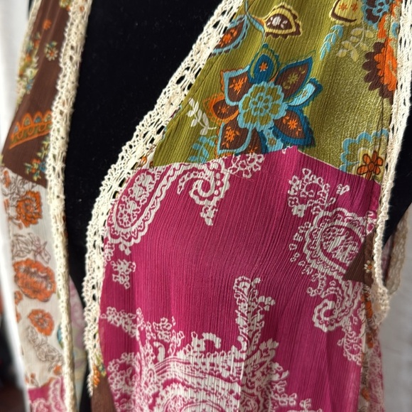 Eyeshadow Sheer Crochet Floral Paisley Open Front Blouse Vest Women’s XL Boho - Picture 6 of 8